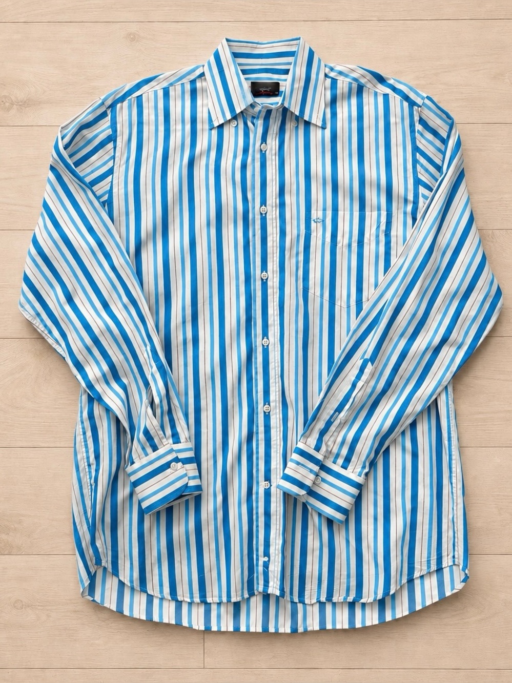 Paul & Shark Yachting Men's M 39 Blue Orange Stripe Long Sleeve Shirt Made Italy